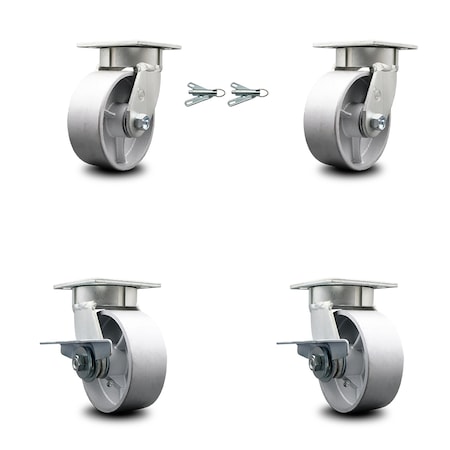 Service Caster 5 Inch Kingpinless Semi Steel Wheel Caster Swivel Locks 2 Brakes SCC, 2PK SCC-KP30S520-SSR-BSL-2-SLB-2